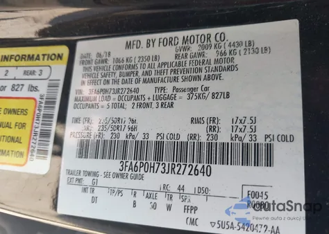 2018 Ford Fusion Se from USA, damaged, VIN 3FA6P0H73JR272640